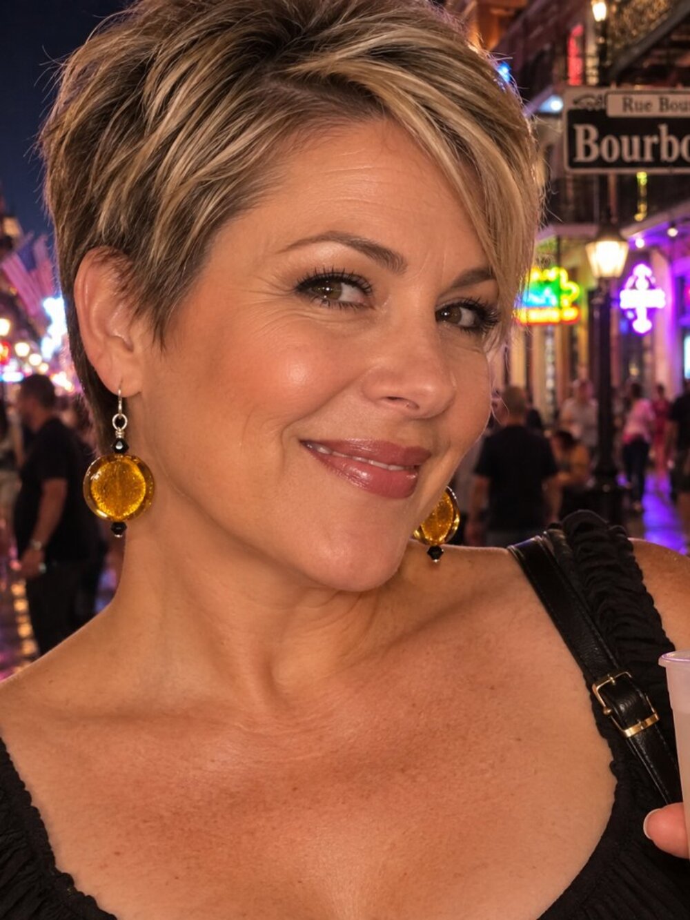 2/$22 Who Dat Amber Glow Gold Lampwork and Black Dangle Earrings